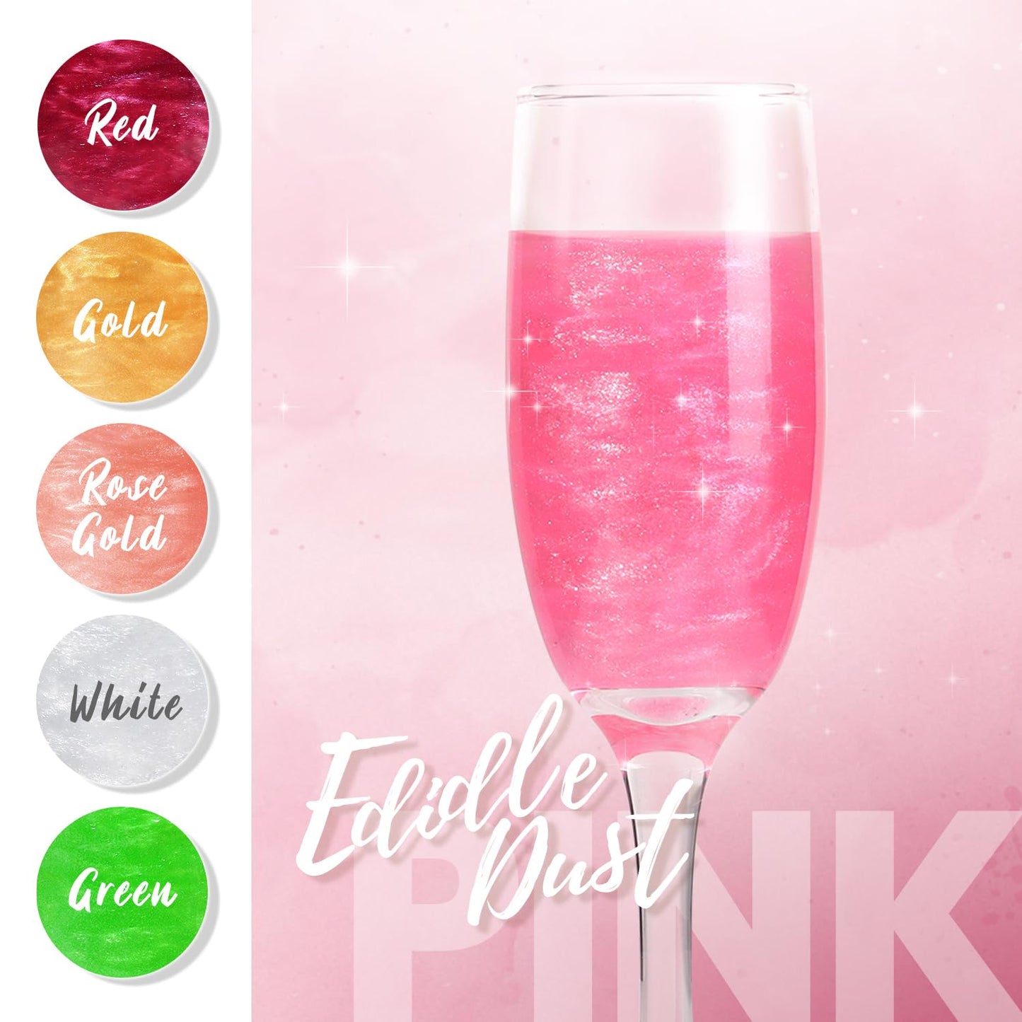 Sujoygar Pink Edible Glitter for Cocktails Drinks, Luster Dust Edible for Cake Decorating Baking Chocolate Strawberrie, 4g Food