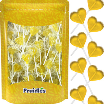 Fruidles Lollipops Mini Heart Shaped Flavored Delicious Lollipop, Individually Wrapped, 5g Lollipop (120 Lollipops, Lemon)