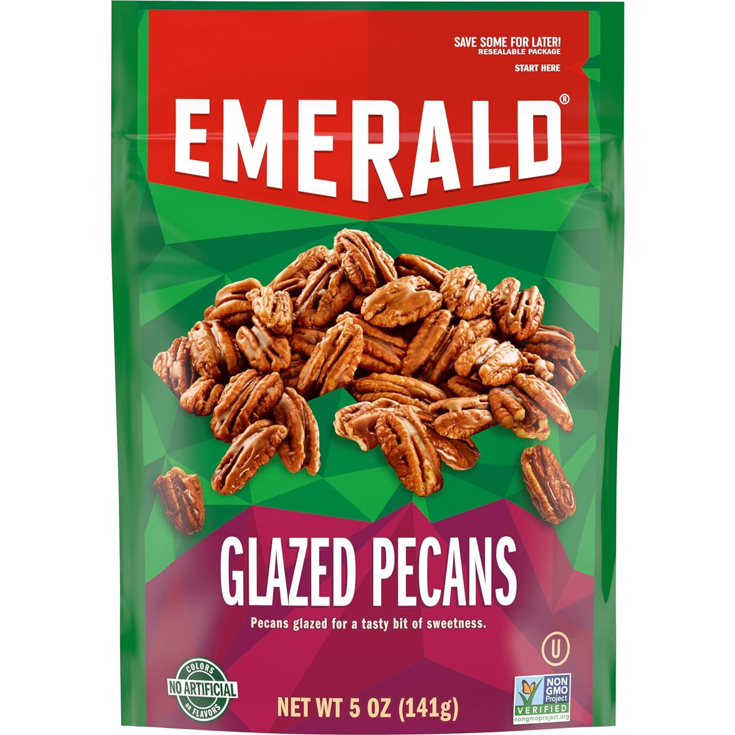 Emerald Glazed Pecans, 5 Ounce Pack of 12, Nut Snack, No Artificial Ingredients