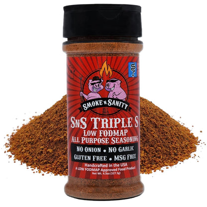 Smoke n Sanity SnS Triple S Certified Low FODMAP All Purpose Seasoning - Low FODMAP Foods - Contains No Garlic, No Onion - Glute