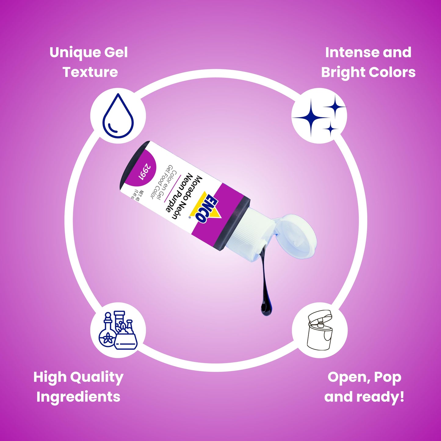 Enco Food Coloring Gel Neon Purple 1.41 Oz (40G) Concentrated, Vegan