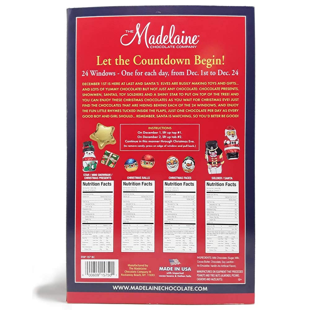 THE MADELAINE CHOCOLATE COMPANY Christmas Advent Calendar with 24 Milk Chocolates, 6oz, Model 157