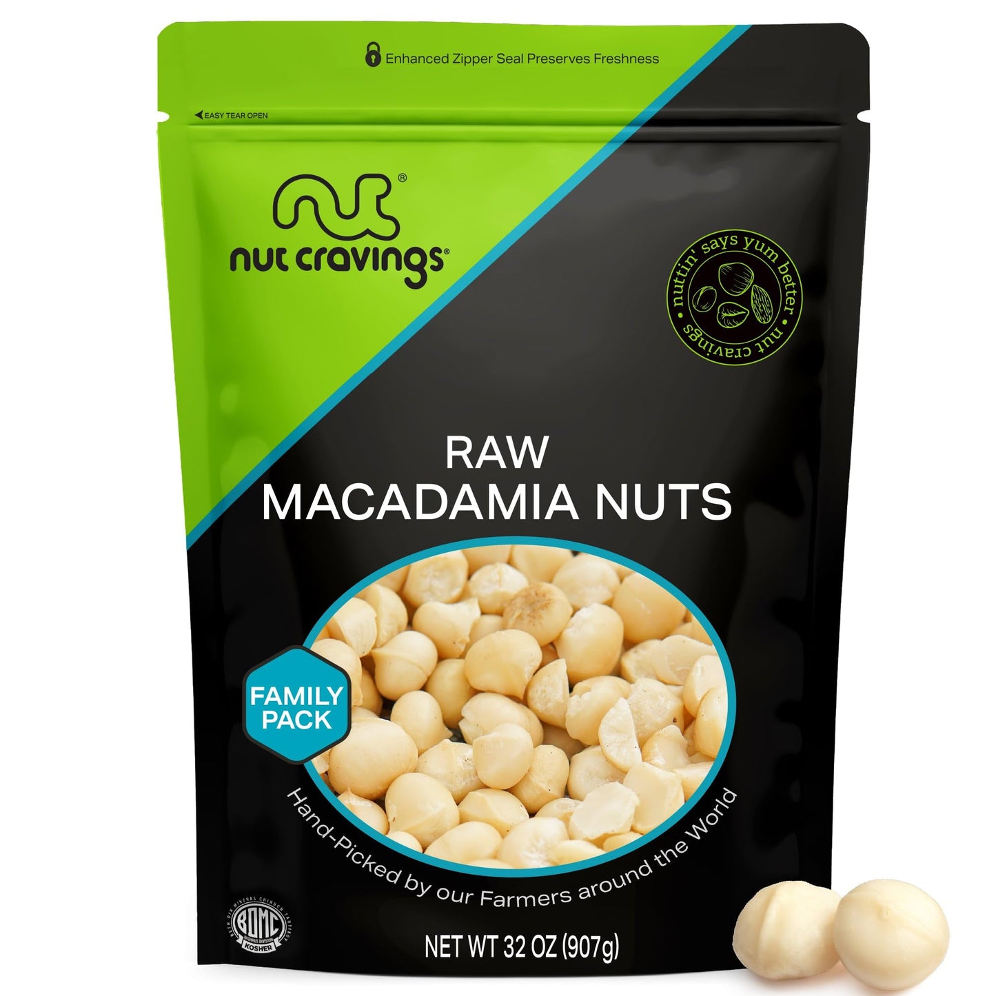 NUT CRAVINGS - Raw Macadamia Nuts, Unsalted, Shelled, (32oz - 2 LB) Bulk Nuts Packed Fresh in Resealable Bag - Kosher Healthy Sn