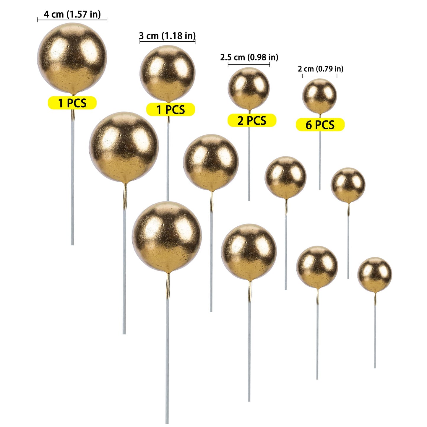 Gyufise 30Pcs Mini Balloon Cake Topper Gold Foam Ball Cake Picks Cupcake Faux Pearl Balls Diy Cake Insert Topper Decoration For