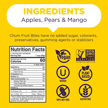 Chum Fruit Bites 100% Real Fruit Snacks | Mango, 40 Pack | Non-Gmo, No Added Sugar Or Preservatives | Top 12 Allergen And School