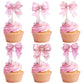 YCTHUNFISH 40 Pack Bowknot Cupcake Toppers Pink Cupcake Picks 2.2 x 4.6 inches for Wedding Bridal Shower Birthday Party Decorations