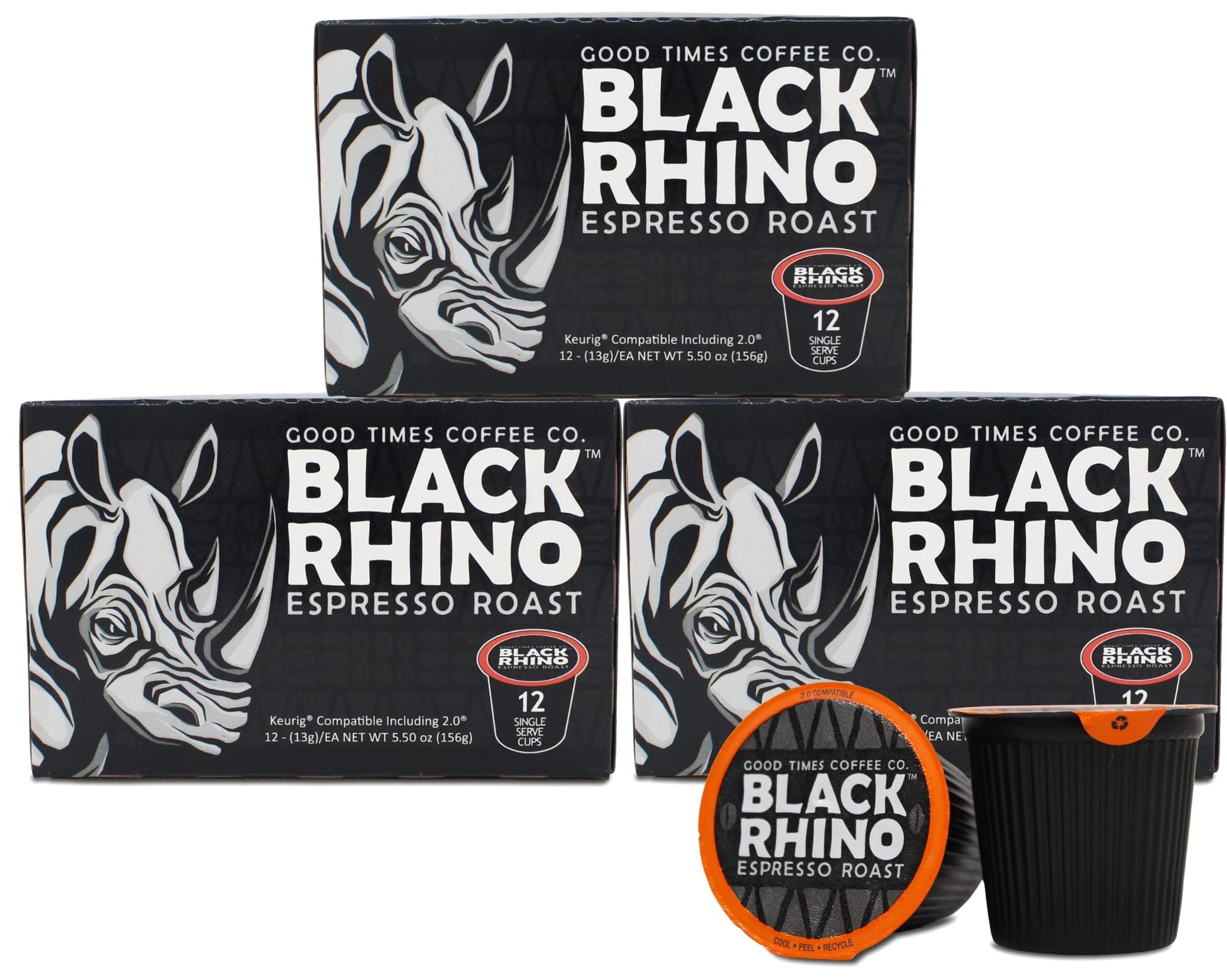 Good Times Coffee Co. Black Rhino Espresso Roast Coffee Pods, 12 Count (Pack of 3), Coffee