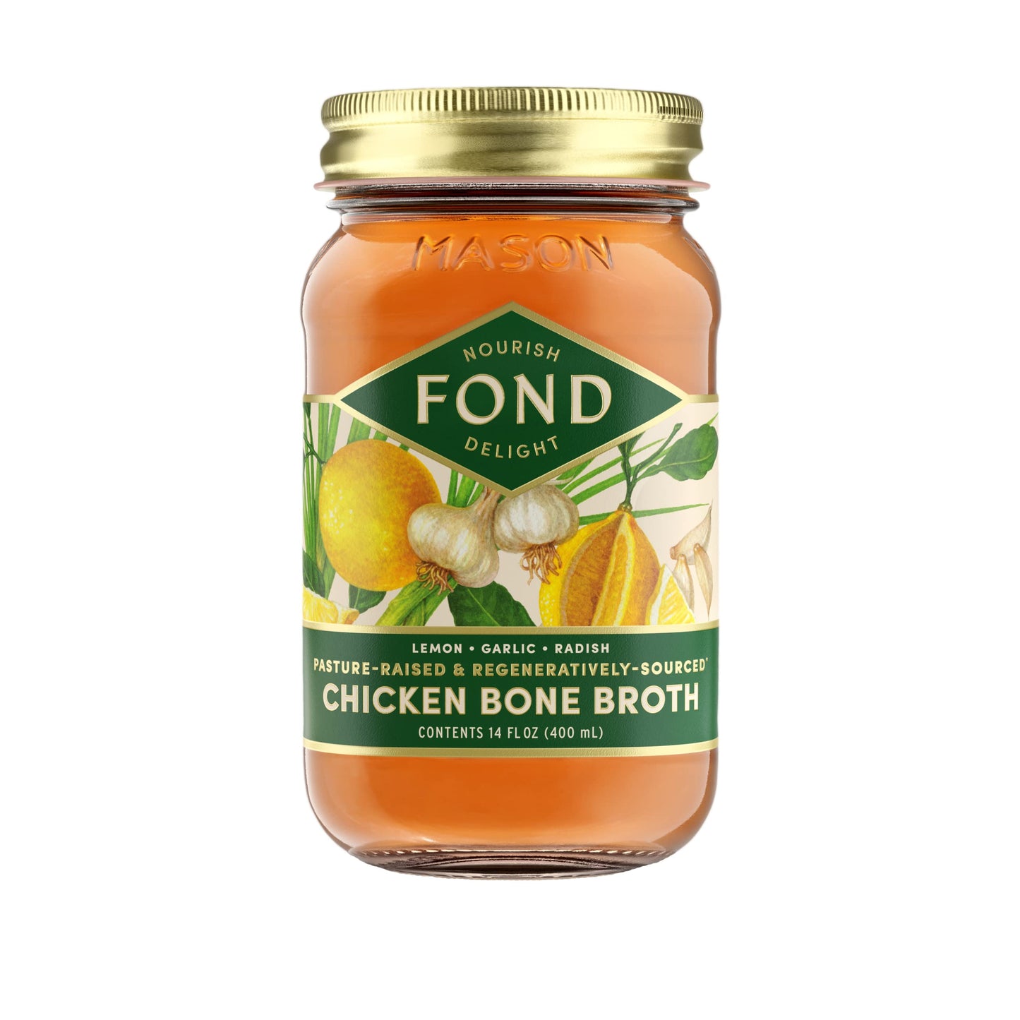 FOND NOURISH DELIGHT Organic Chicken Bone Broth - 14 Fl Oz, Pack of 8