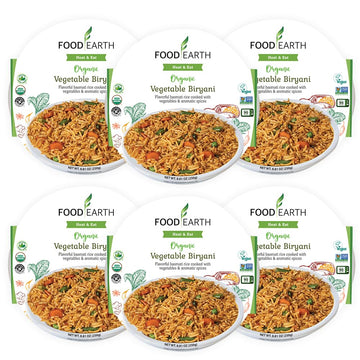Food Earth Ready To Eat Indian Cuisine - Vegetable Biryani Meal - Microwavable, Pre-Packaged & Lunchable - Organic, Vegan, Glute