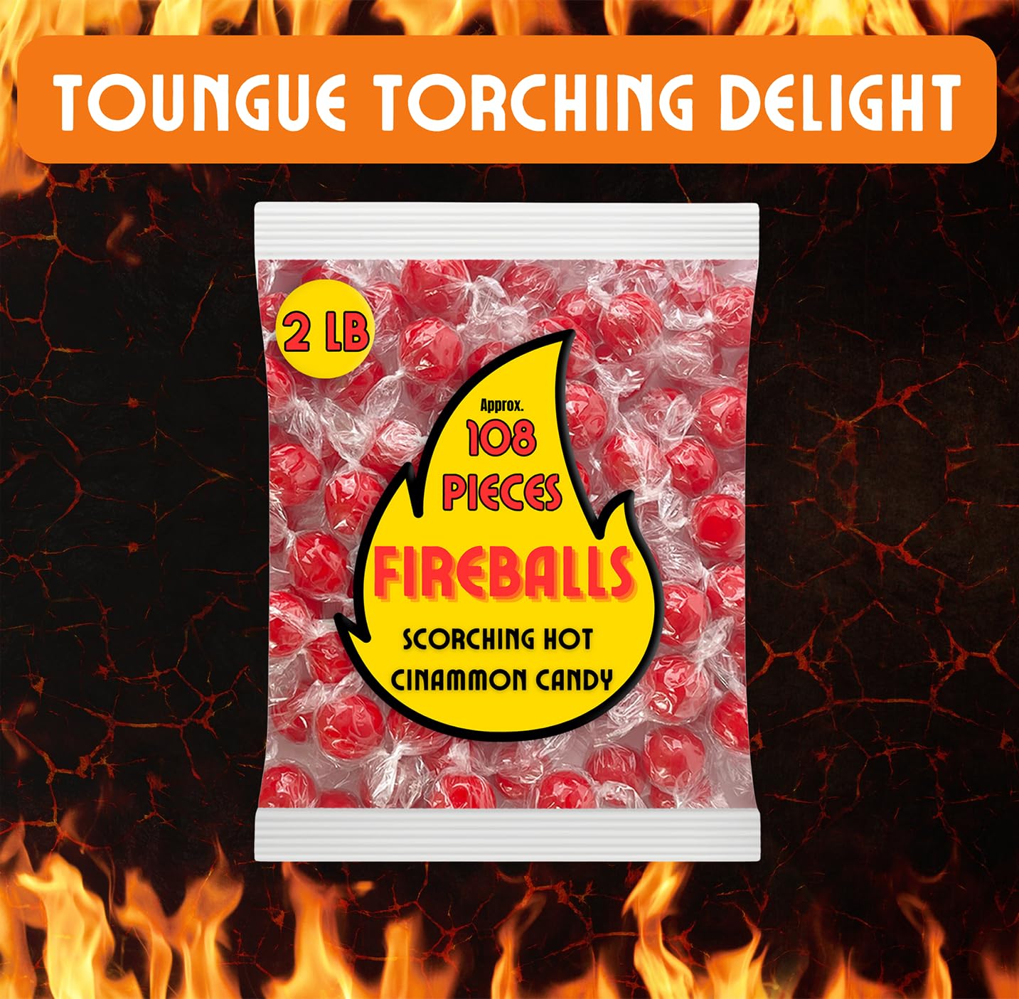 QUEEN JAX Fireball Candy Bulk - 2 LB Red Hot Cinnamon Jawbreaker - Individually Wrapped Hard Candy