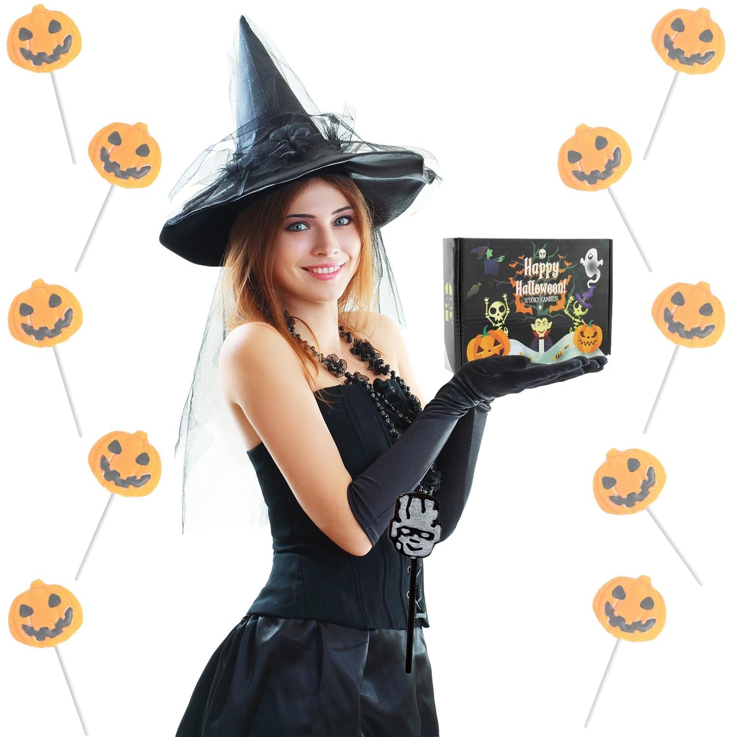 Fruidles Halloween Pumpkin Lollipop Suckers Candy, Individually Wrapped, 96-Pack, Spooky Goody Bag Fillers