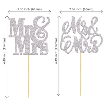 24Pcs Silver Glitter Mr & Mrs Cupcake Toppers Love Wedding Cupcake Toppers Bridal Shower Cake Pick Decorations For Bridal Shower