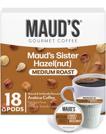 Maud's Sweet Hazelnut Flavored Coffee Pods, 18 ct, Medium Roast Flavored Coffee in Recyclable Single Serve Pods - 100% Arabica B