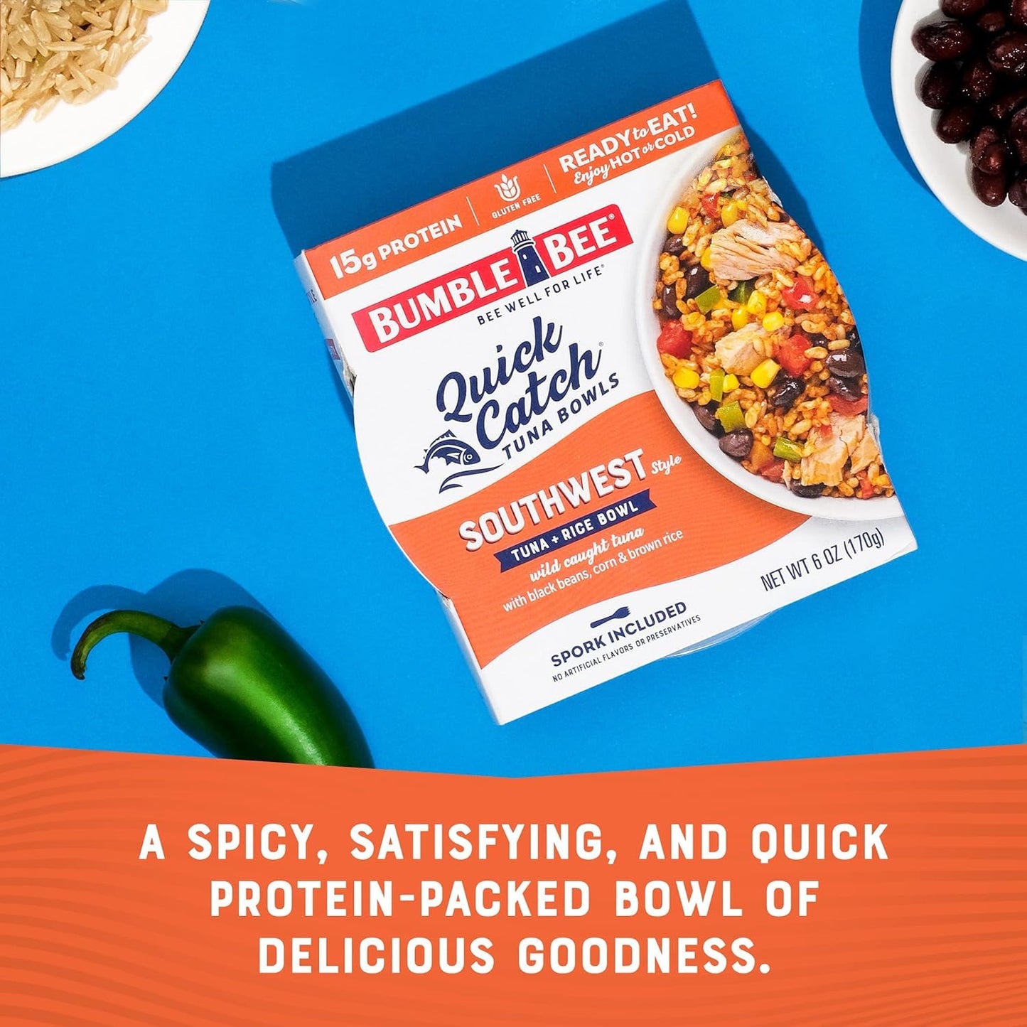 Bumble Bee Quick Catch Southwest Rice, Wild Caught Tuna And Rice Bowl, 6 Oz (Pack Of 6) - Ready To Enjoy, Spork Included - 15G Protein Per Serving - No Artificial Flavors - Good Source Of Fiber