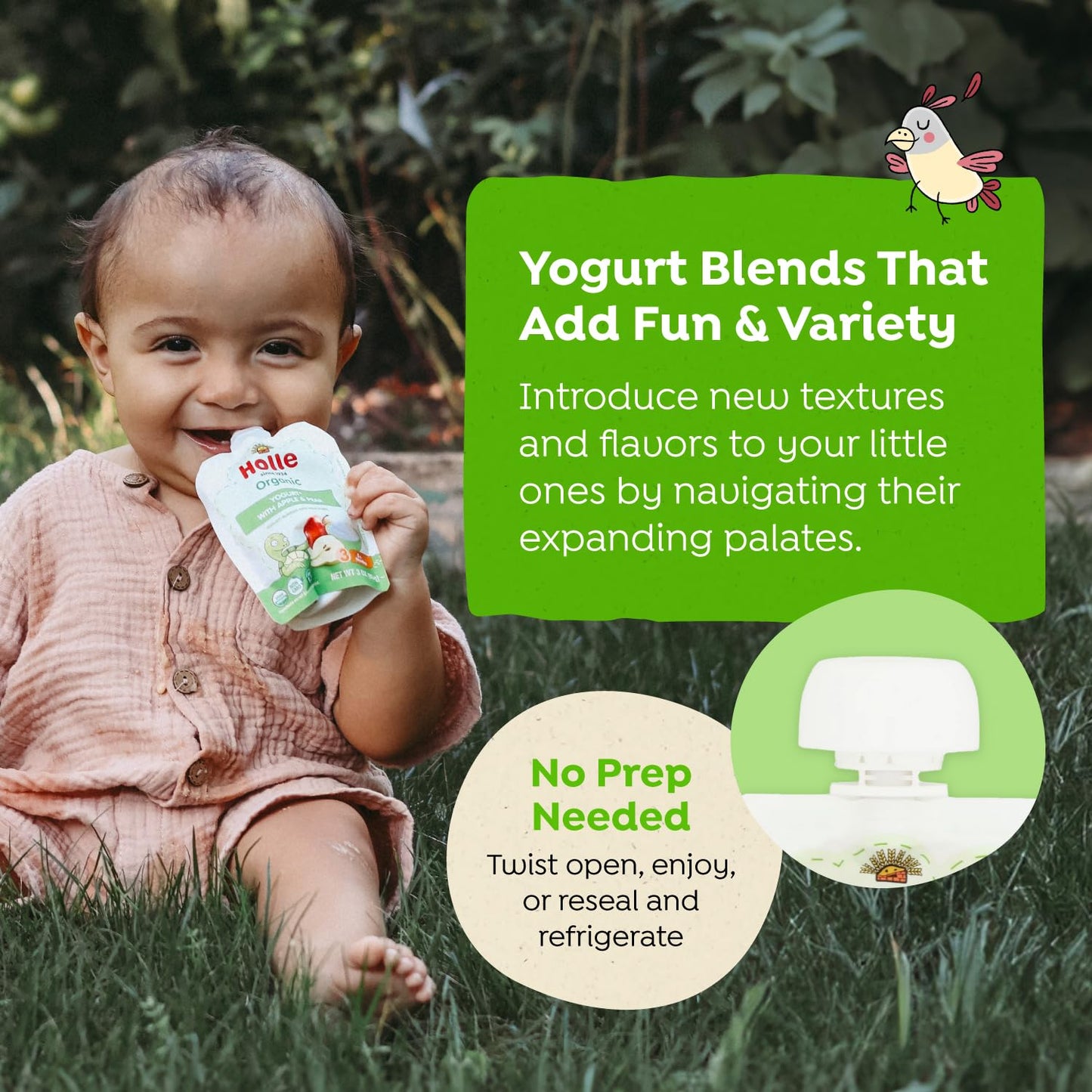 Holle Baby Yogurt Pouches - Organic Yogurt with Apple & Pear Fruit Pur  e - Drinkable Pouches for Kids & Babies 8 Months & Up -