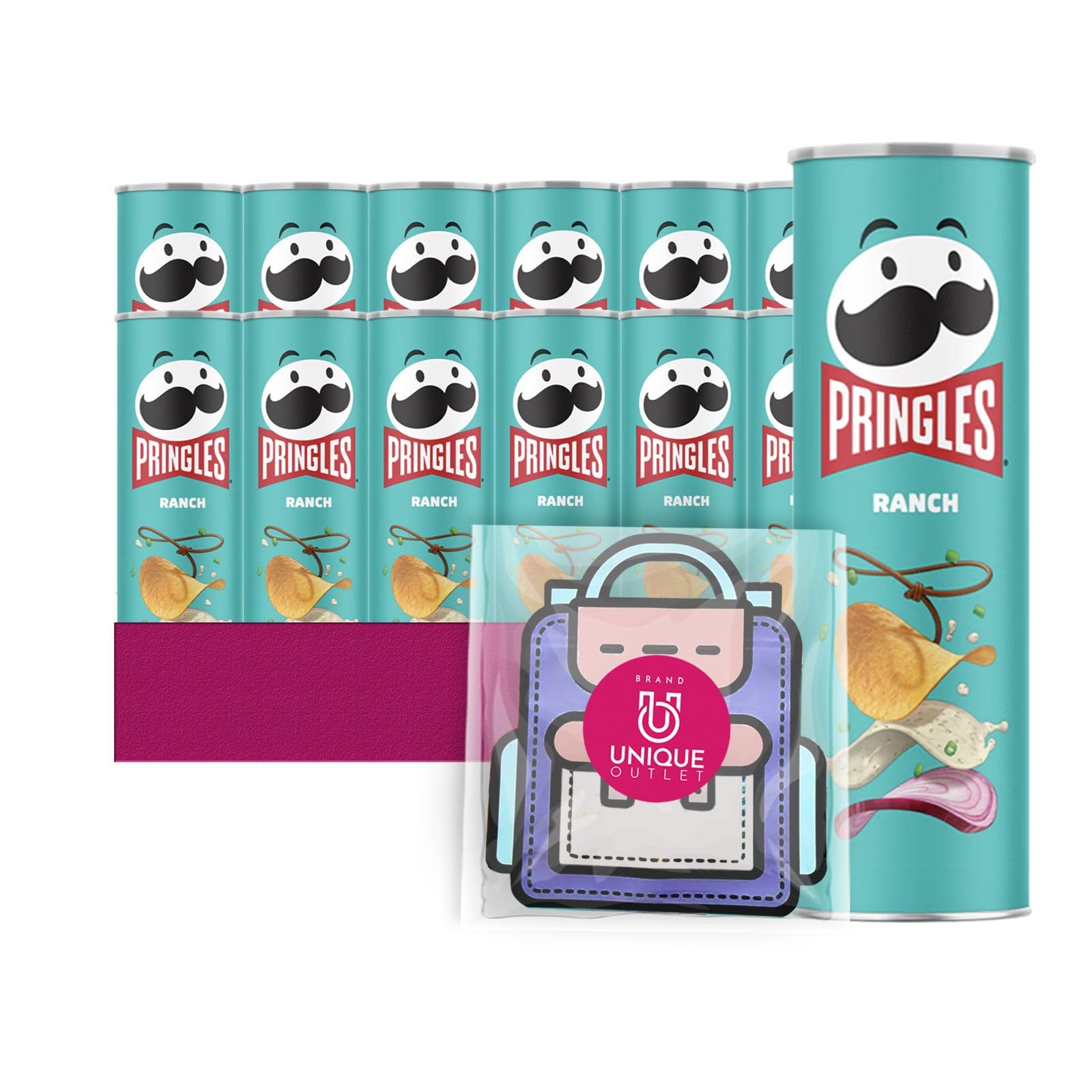 Pringles 12- Count of Ranch Potato Crisps Chips, On-The-Go Lunch Snack 5.5 oz Can + 1 Freebie by Unique Outlet