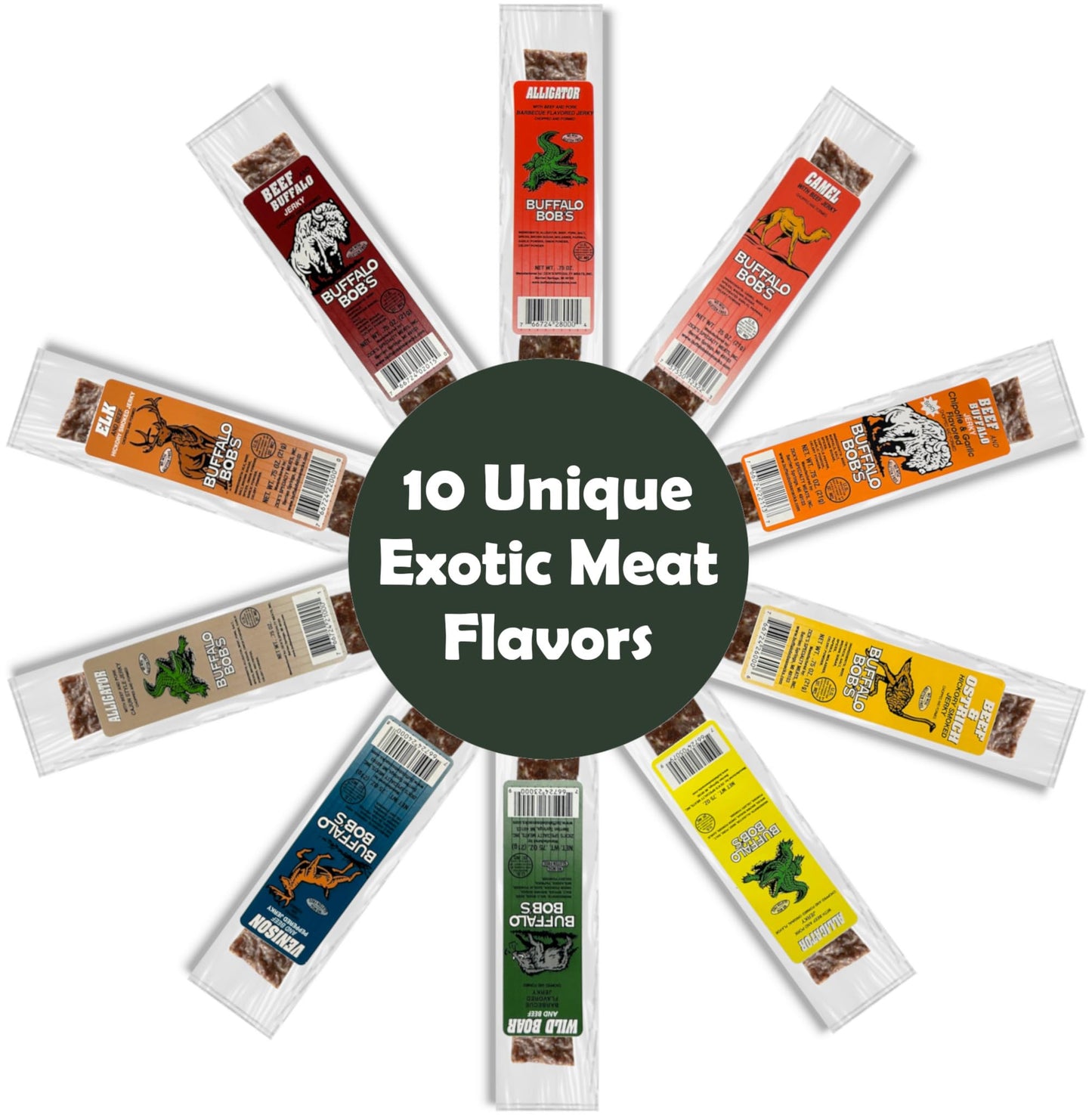 Jerky-n-Spice Exotic Jerky Variety Pack, 10 Count, High Protein Meat Snacks, Ideal for Gifts, Camping, and Road Trips