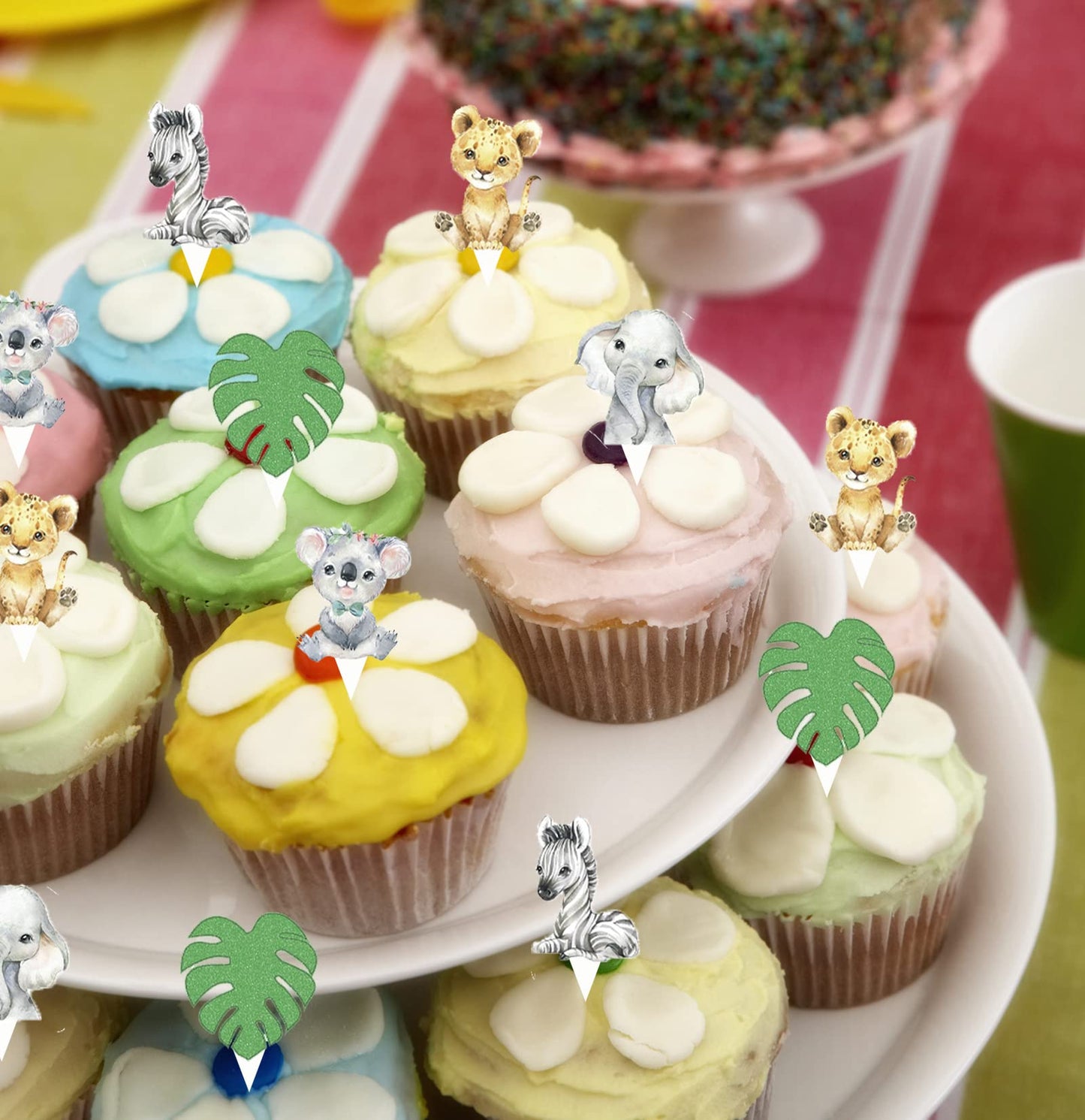 Fenghu 50Pcs Animal Cupcake Toppers For Jungle Safari Wild Birthday Party Decorations Supplies