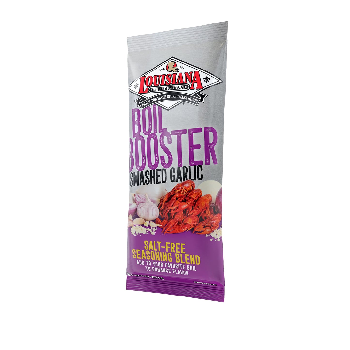 Louisiana Fish Fry Products Boil Booster Smashed Garlic Seasoning Blend, Salt Free, 8 Ounces (Pack Of 12)