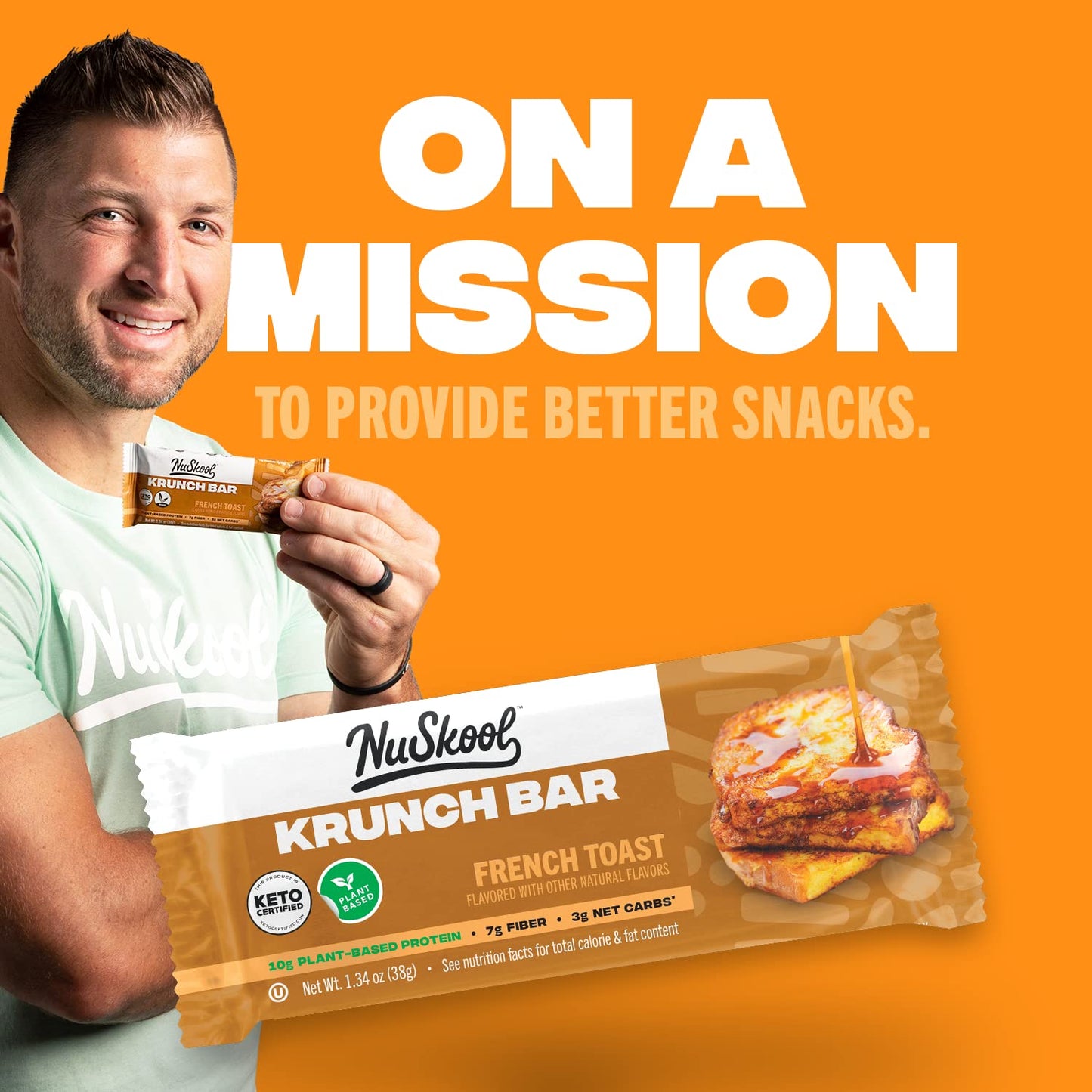 NuSkool Snacks French Toast Keto Friendly Protein Krunch Bars (12 Pack) - 7g Fiber, 10g Clean Plant-Based Protein, 3g Net Carbs