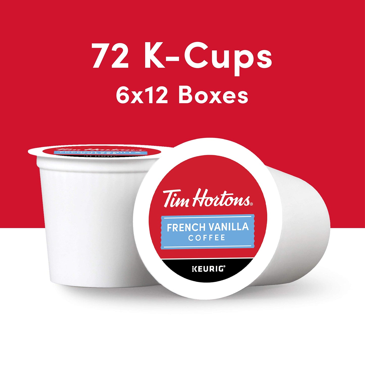 Tim Hortons French Vanilla Coffee K-Cup Pods, 72ct, Compatible with Keurig, Red, 12 Count (Pack of 6), Model NJ12