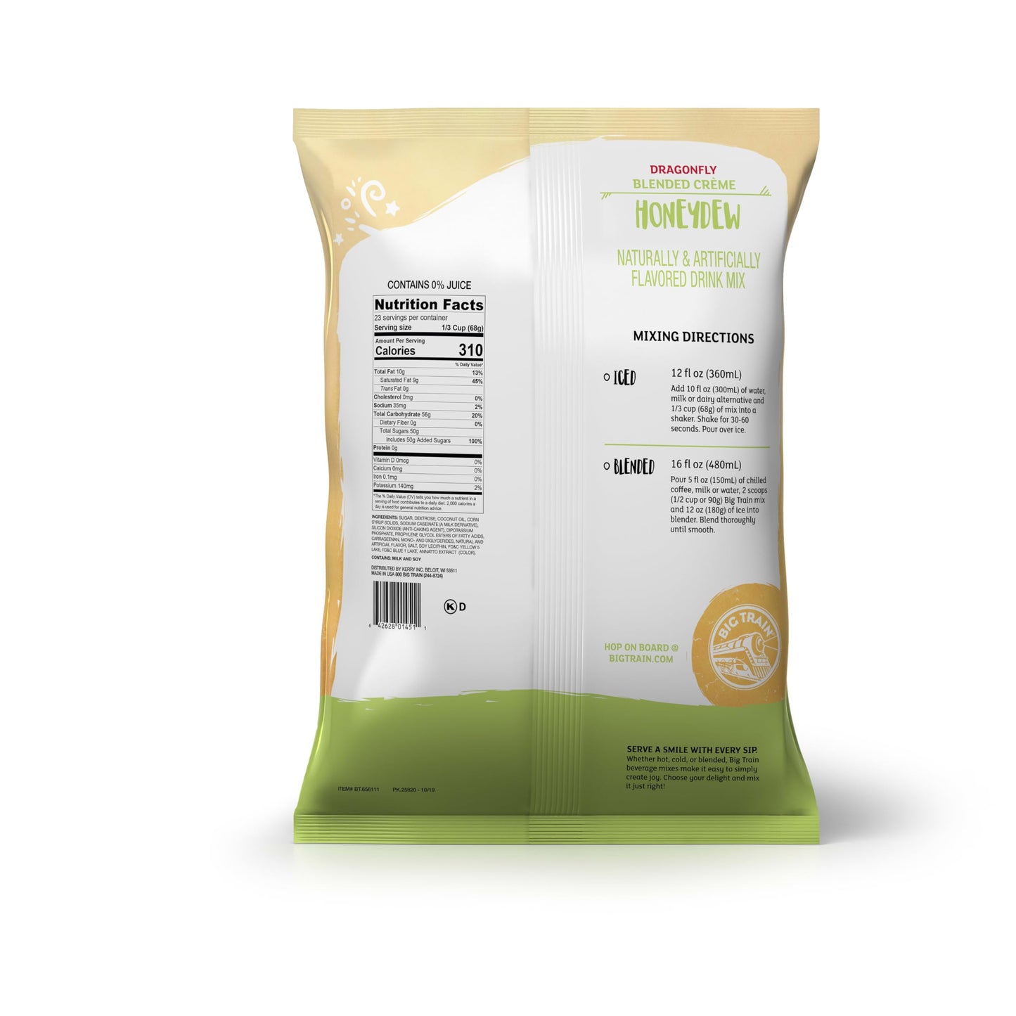 Big Train Dragonfly Blended Crème Frappe Mix, Honeydew, 3.5 Pound (Packaging May Vary)