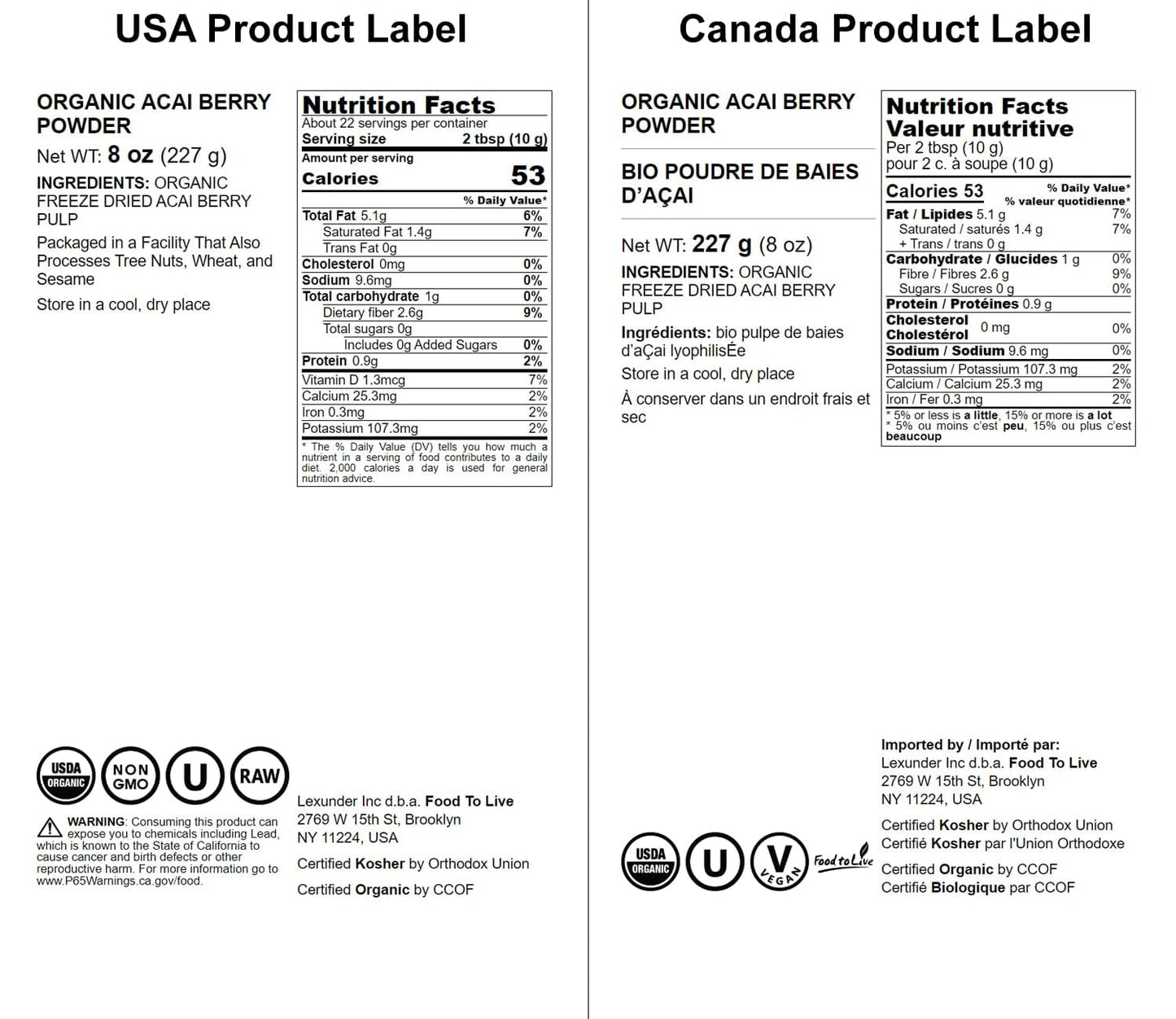 Food to Live Organic Acai Berry Powder, Non-GMO, Vegan, 8 Ounces