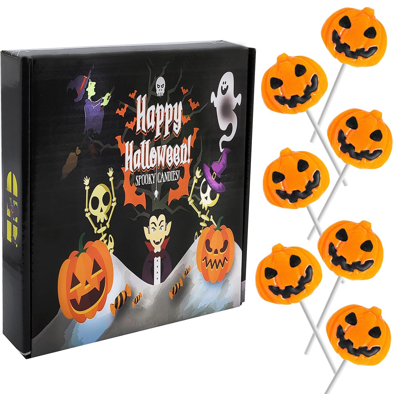 Fruidles Halloween Pumpkin Lollipop Suckers Candy, Individually Wrapped, 96-Pack, Spooky Goody Bag Fillers