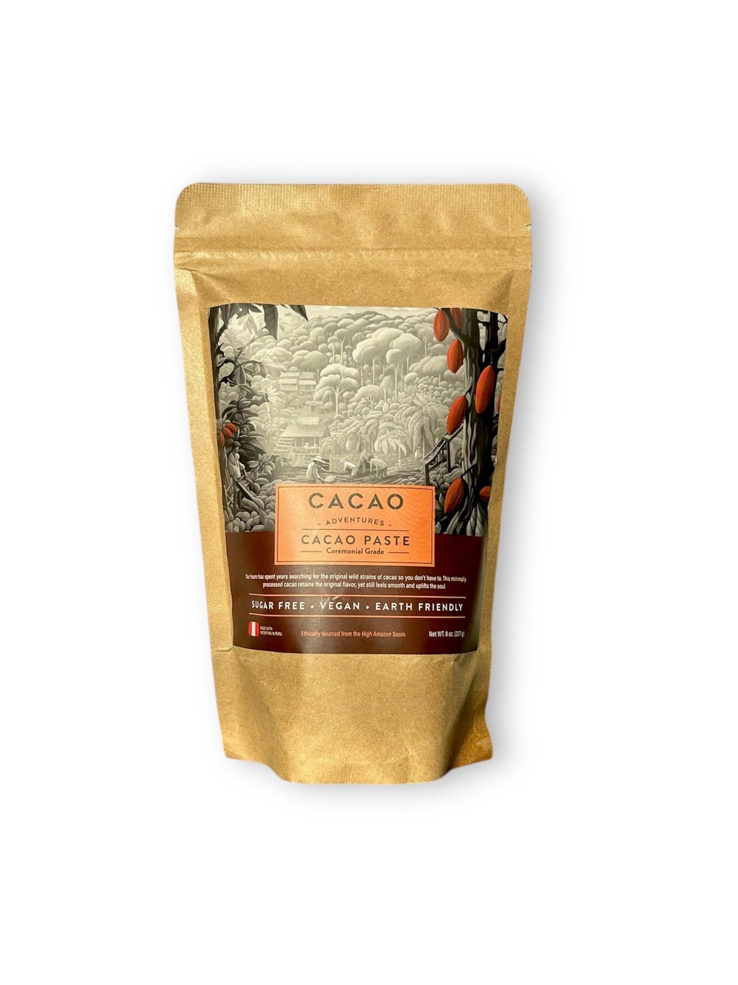 Cacao Adventures Ceremonial Grade Cacao 100% Pure Dairy Free Vegan Unsweetened 8 oz High Amazon Basin