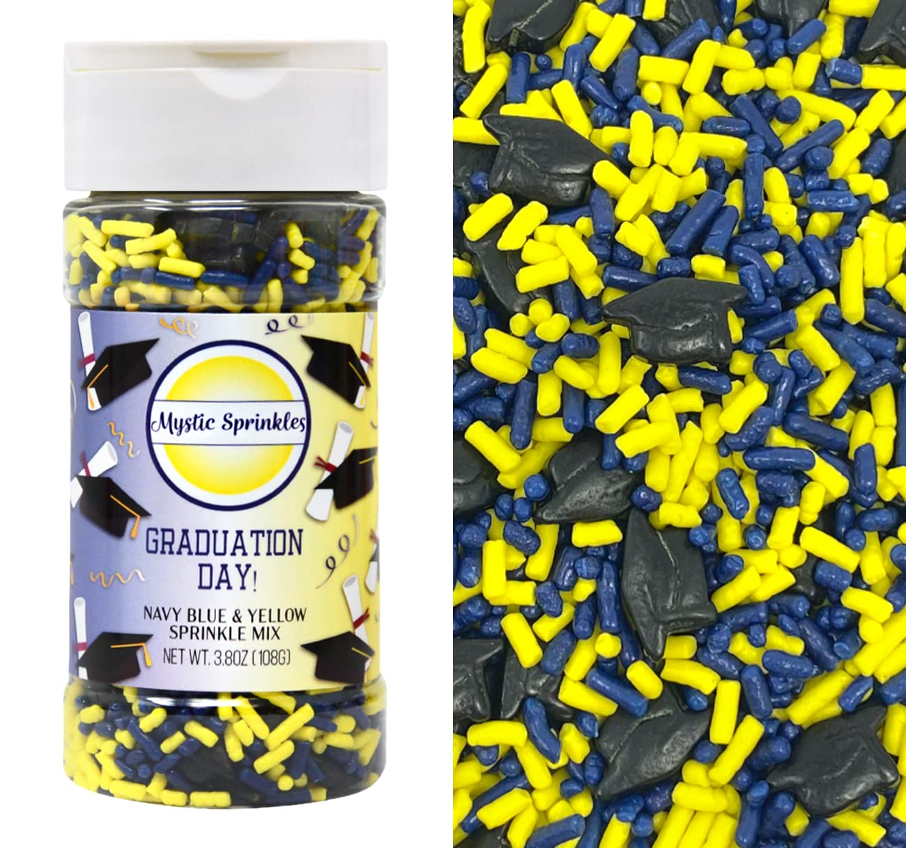 Mystic Sprinkles Graduation Day Sprinkles Mixes (Graduation Day! Navy Blue & Yellow Sprinkle Mix 3.8oz)