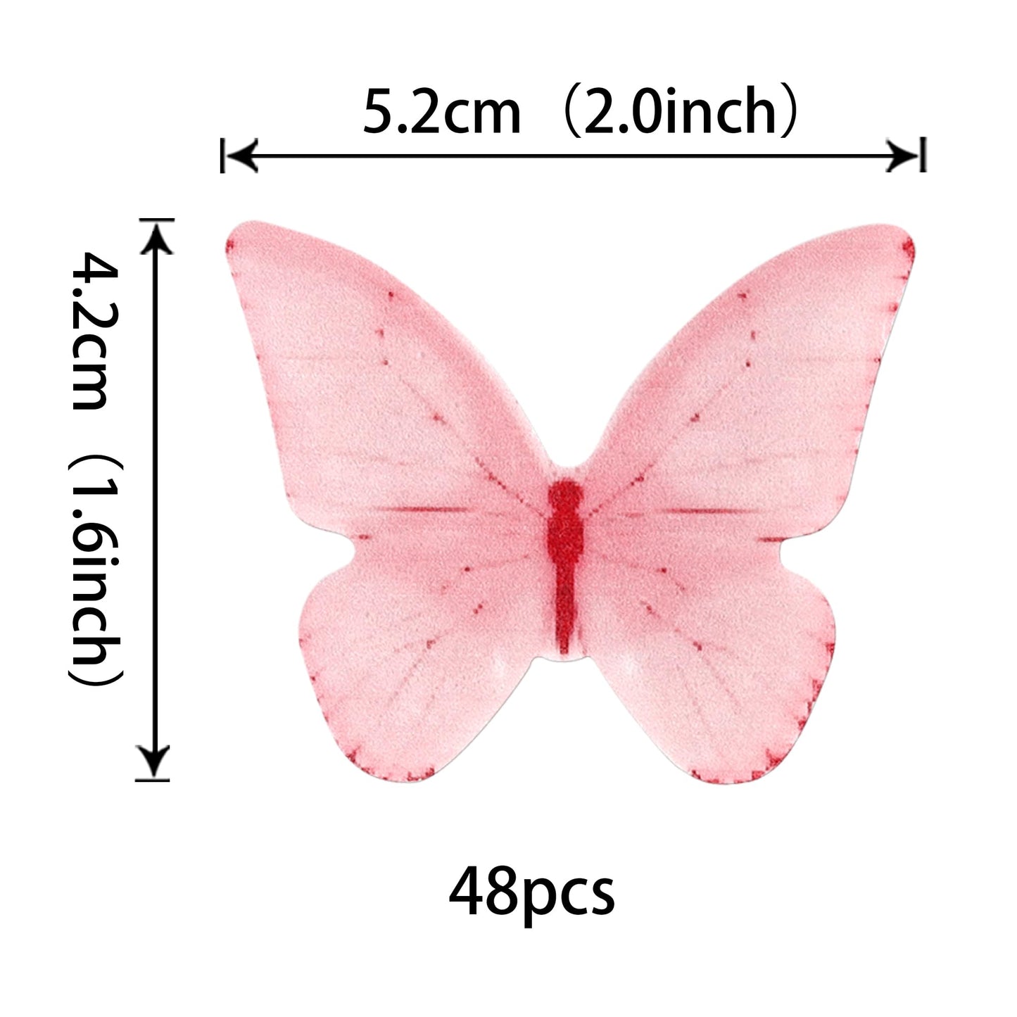 48 Pcs Edible Butterfly Cupcake Toppers - Wafer Paper For Cake Decorating - Pink Butterfly Theme Baby Shower, Wedding, Birthday