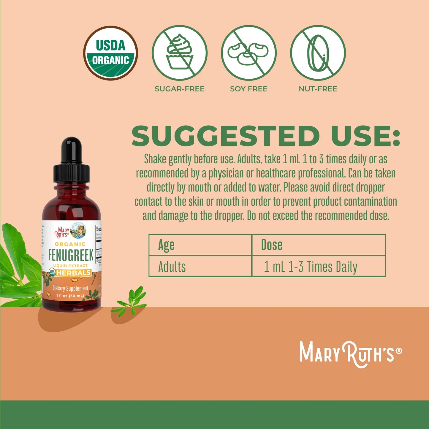 MaryRuth Organics Organic Fenugreek Seed Liquid Extract, Vegan, Gluten Free, Sugar Free, 1 Fl Oz