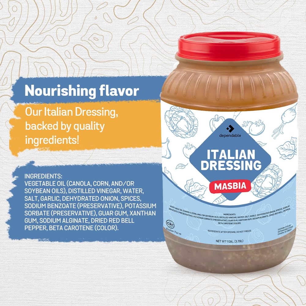 Dependable Food Italian Dressing - 1 Gallon - Versatile Vinaigrette-Style - Bulk Bottle