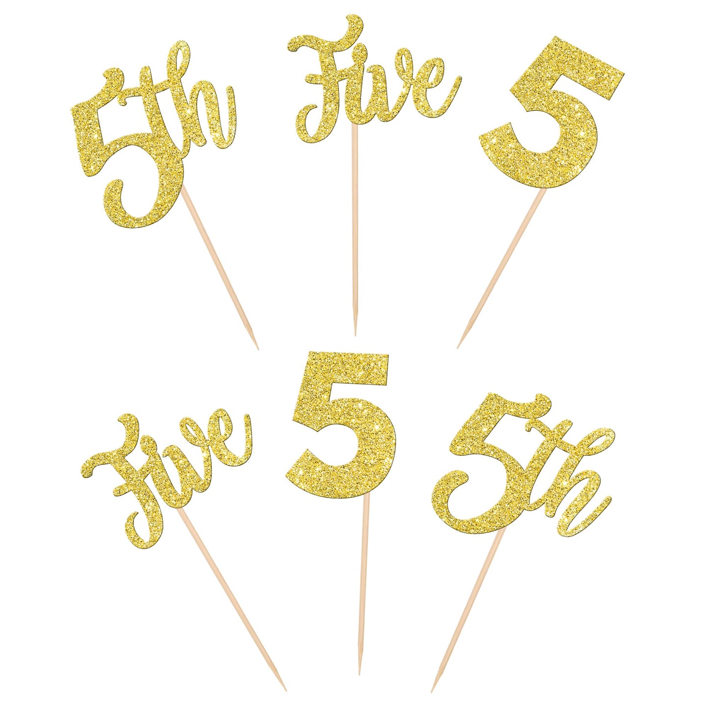 24 Pcs 5Th Birthday Cupcake Toppers Glitter Five Cupcake Picks Number 5 Birthday Cupcake Decorations For Baby Shower Kids 5Th Bi