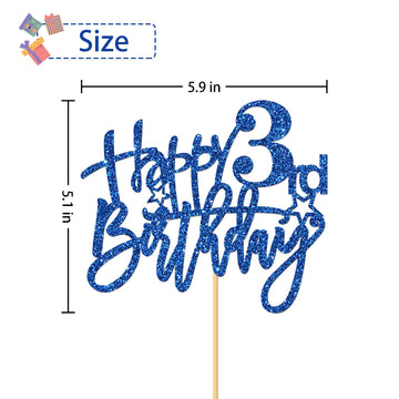 Roadsea Happy 3Rd Birthday Cake Topper - Kid Girl Boy Three Years Old Birthday Cake Supplies - 3Rd Birthday Party Decorations -