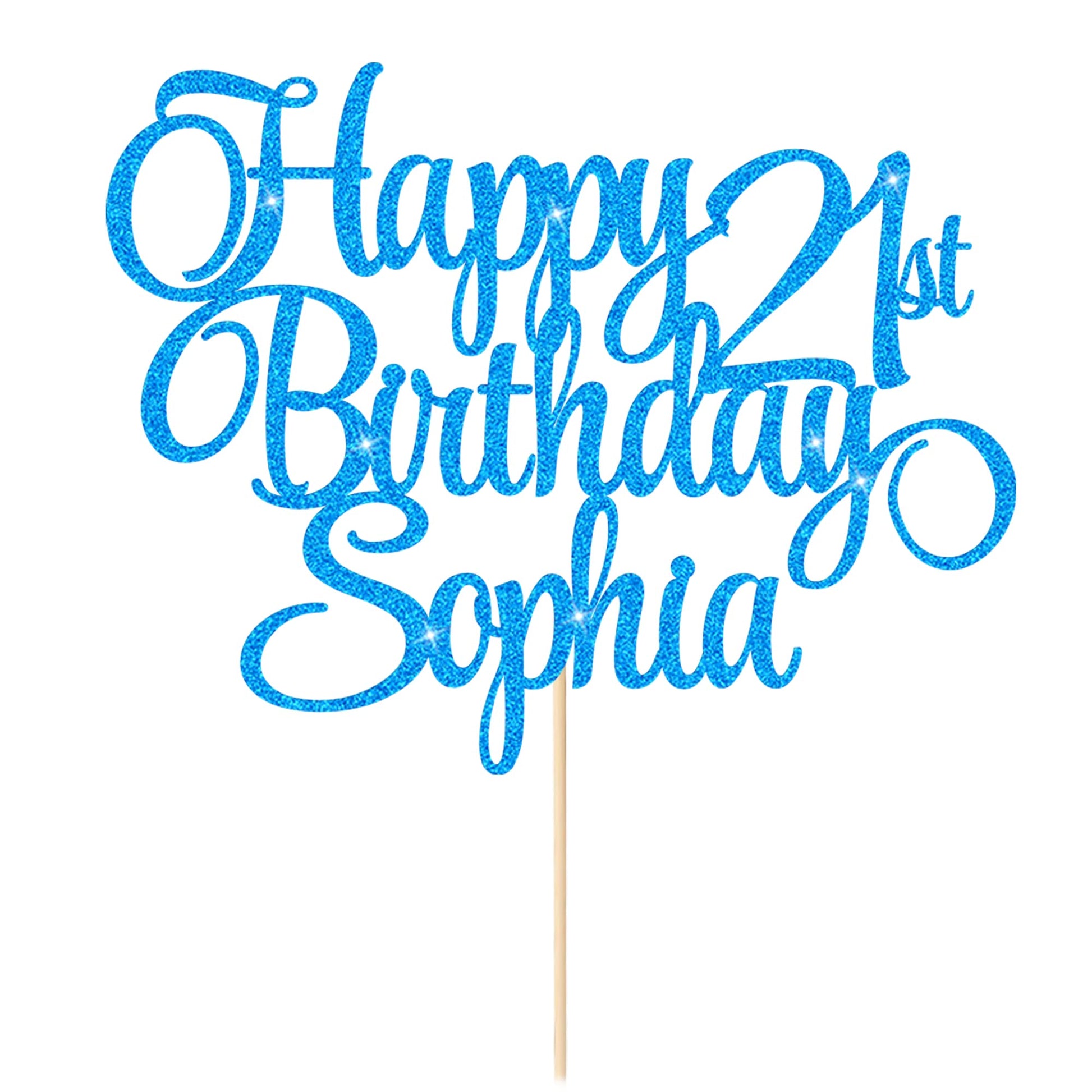 EDSG Happy Birthday Cake Topper - Personalized Double-Sided Glitter Decoration, Any Age & Name, Blue