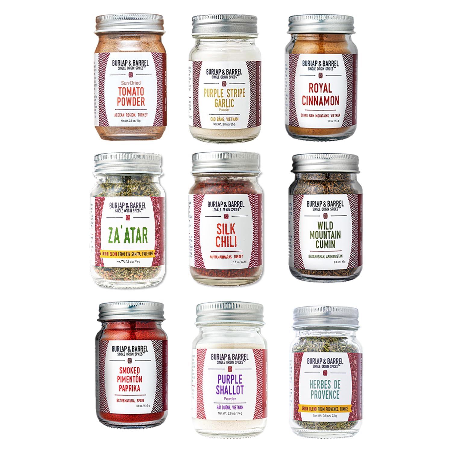 Burlap & Barrel 9-Pack Spice Gift Set – Includes Cinnamon, Garlic, Lime & More – 9 Full-Size Jars