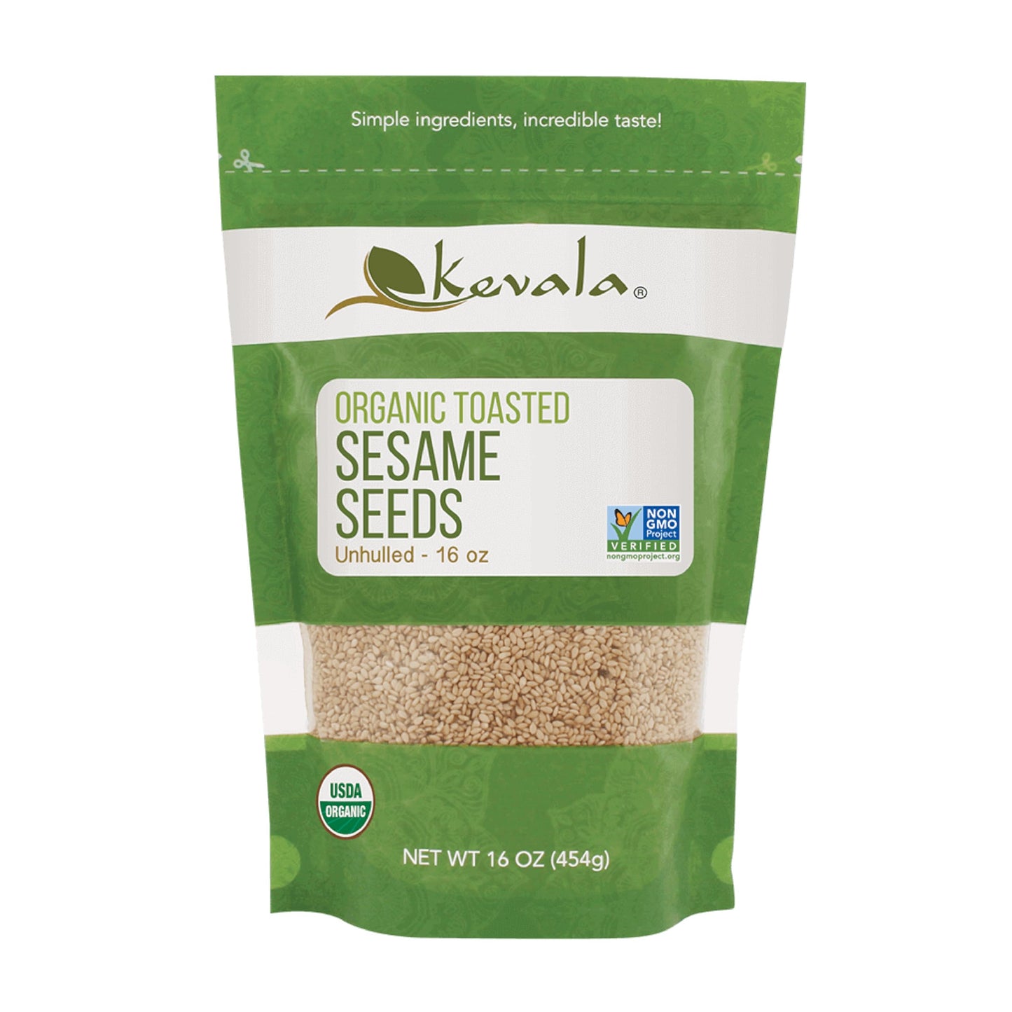 Kevala Organic Toasted Sesame Seeds (Unhulled) - Nutritious Snack for Clean Food Lovers, Ingredient for Making Hummus, Allergen 