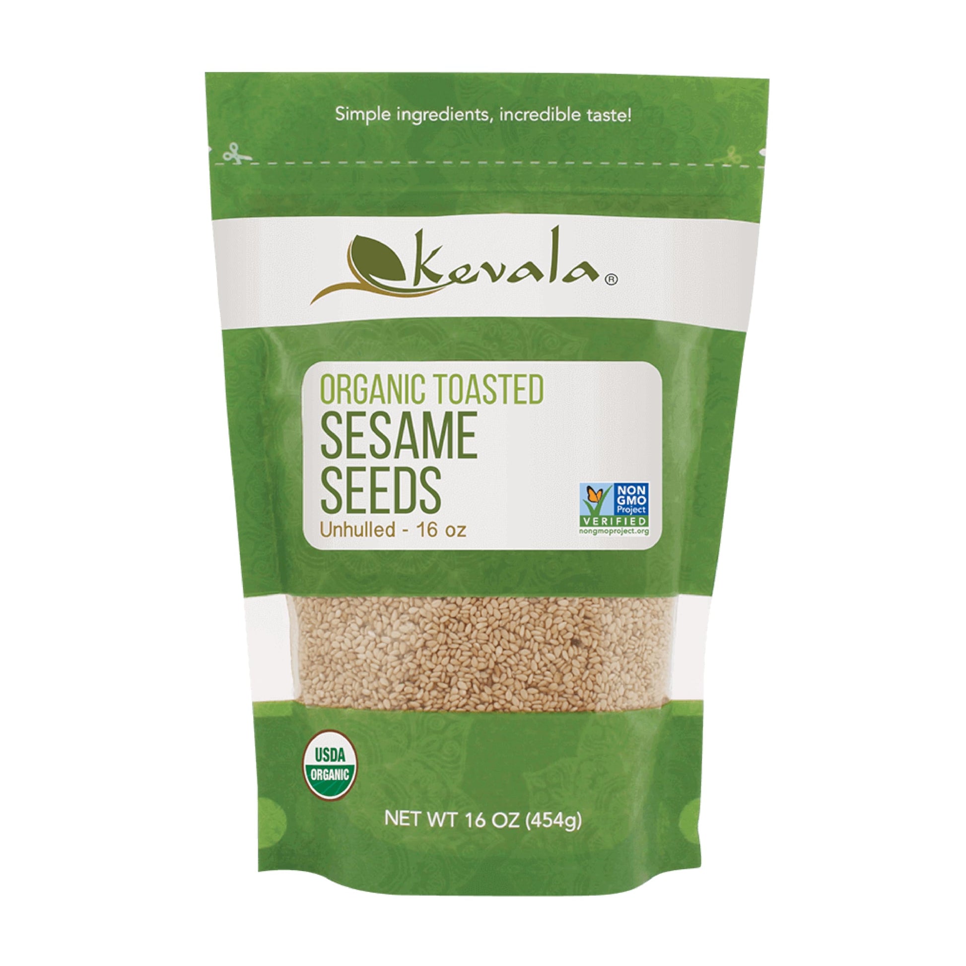 Kevala Organic Toasted Sesame Seeds (Unhulled) - Nutritious Snack for Clean Food Lovers, Ingredient for Making Hummus, Allergen 
