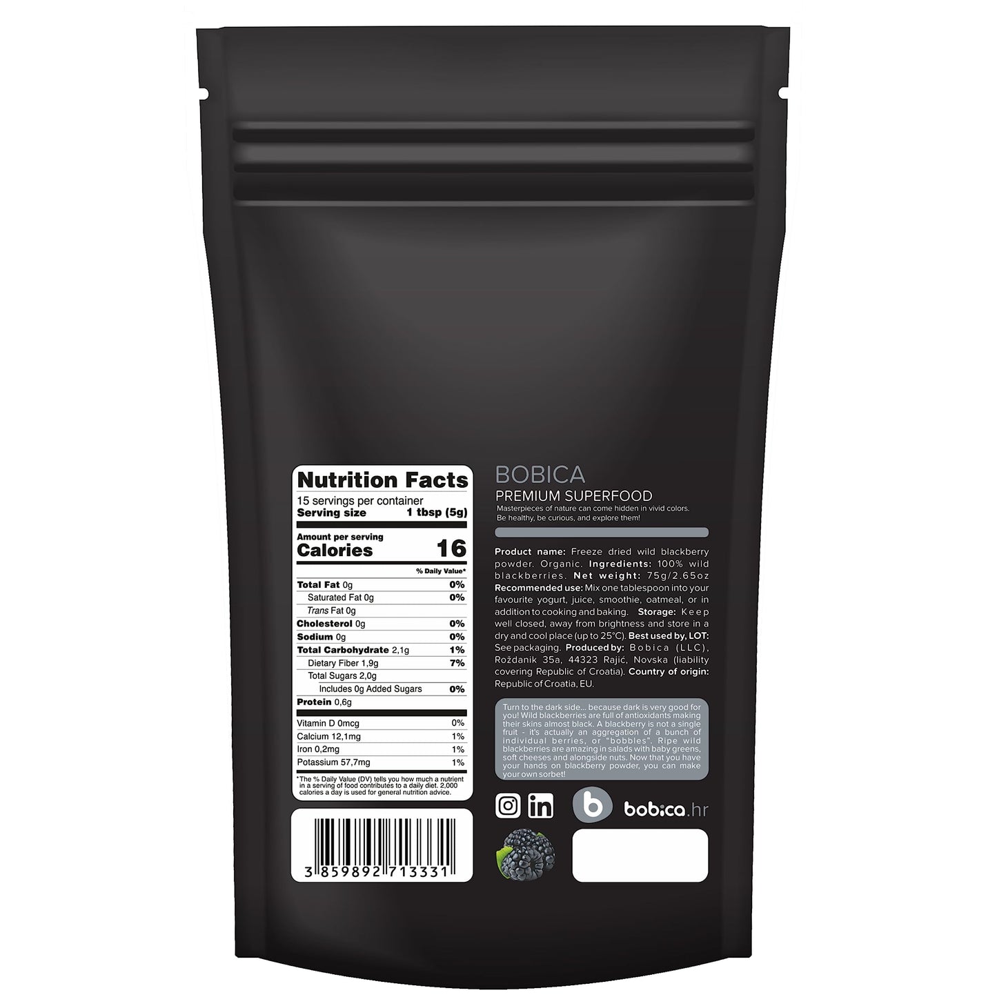 Organic Freeze Dried Wild Blackberry Powder From Frozen Blackberries, Antioxidant Superfood, For Smoothies, Baking And Flavoring
