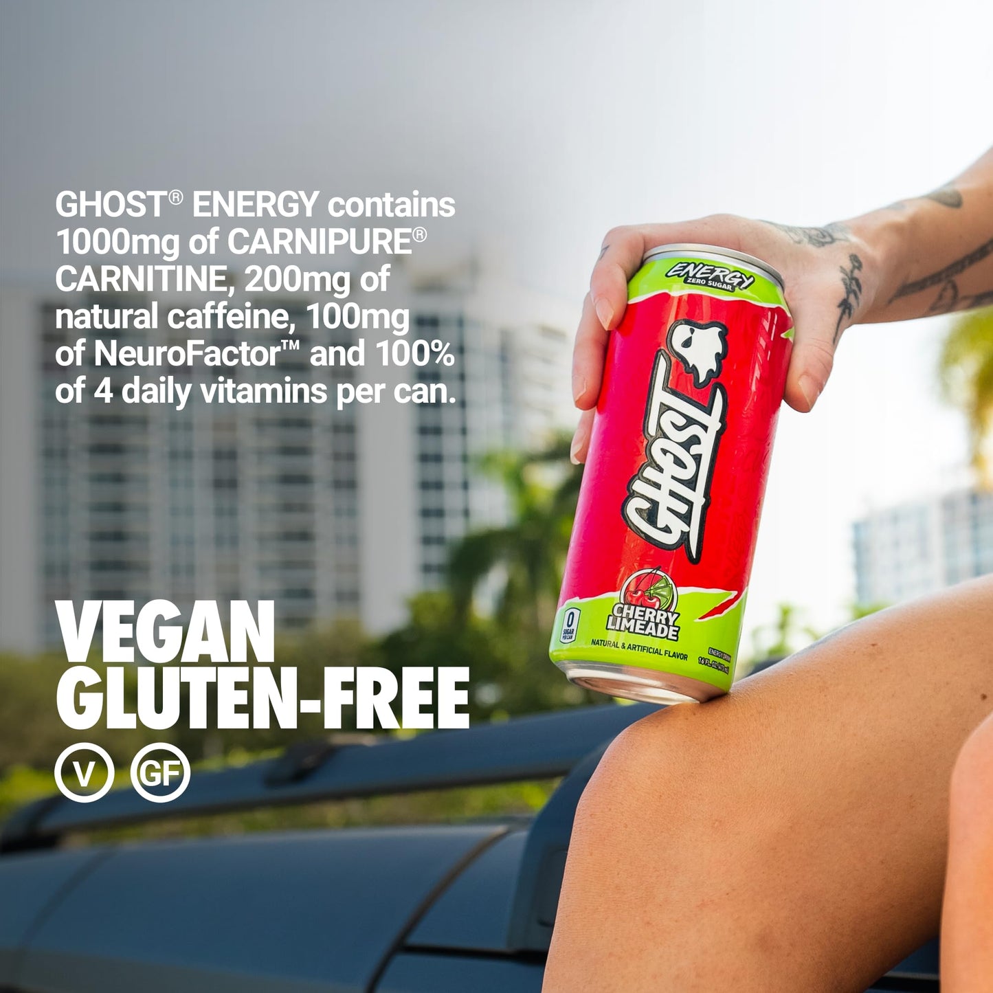 GHOST Energy Drink - Cherry Limeade - 12-Pack, 16oz - Gluten-Free, Vegan, 200mg Natural Caffeine