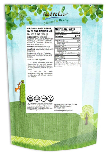 Organic Raw Seeds, Nuts and Raisins Mix, 2 Pounds - Raw and Non-GMO Trail Mix Contains Walnuts, Almonds, Cashews, Hazelnuts, and