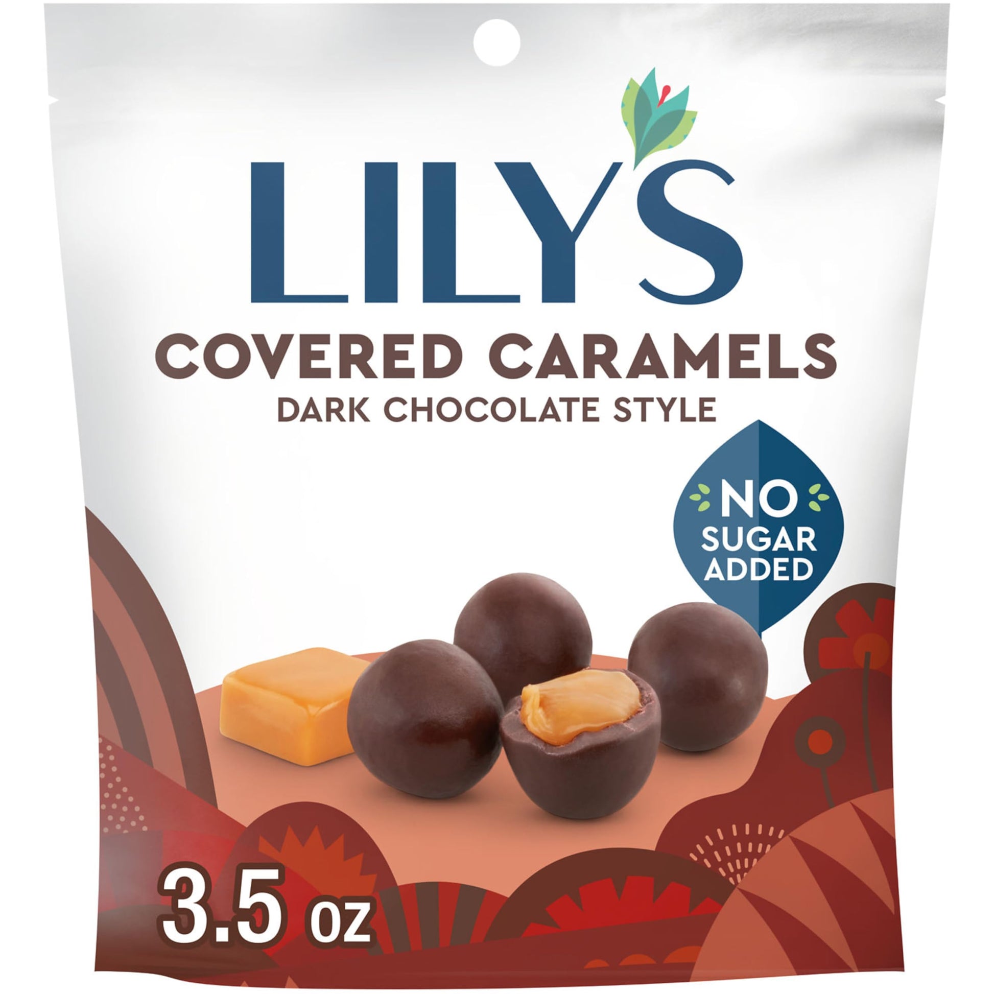 Lilys Dark Chocolate Style No Sugar Added, Covered Caramels Bag, 3.5 Oz