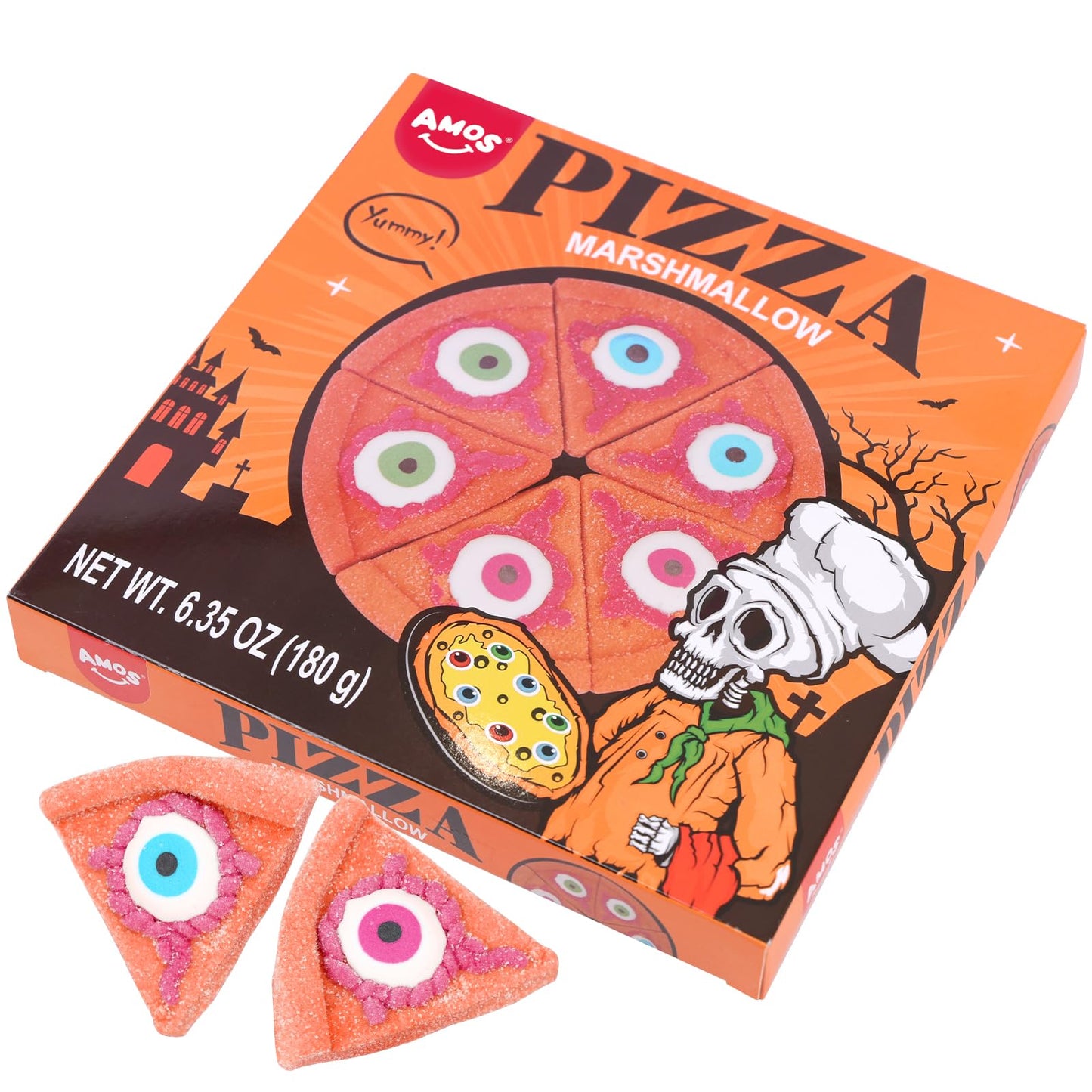 Amos Halloween Pizza Gummy & Eyeball Marshmallow Candy – Fun   for Kids & Parties – 180g Bag