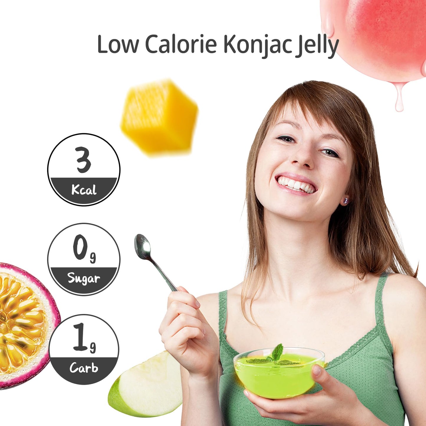 Hethstia Konjac Jelly, 10 Pack - Peach, Mango, Passion Fruit, Green Apple - Vegan, Sugar-Free, Low Calorie, Keto, Gluten-Free, V