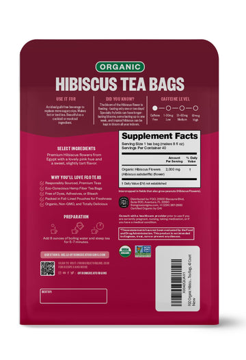 FGO Organic Hibiscus Herbal Tea  40 Count  Eco-Conscious Tea Bags  Caffeine Free (Pack of 1)