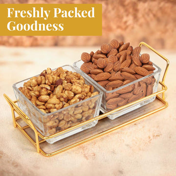 Nuts Gift Basket, Luxurious And Elegant 2 Sectional Premium Reusable Glass Tray, Perfect Holiday Food Gift Basket For Fathers Da