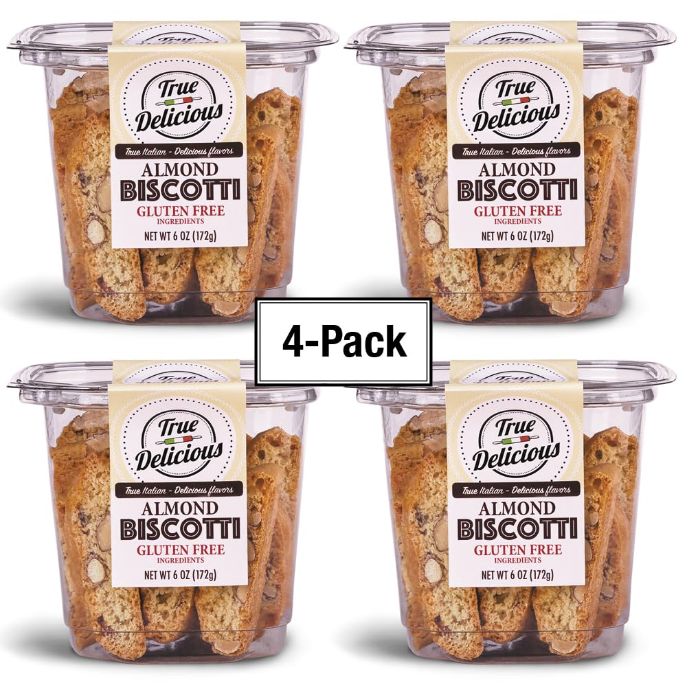 True Delicious GLUTEN FREE INGREDIENTS ALMOND BISCOTTI  buttery  fine Italian cookies  baked twice (4 boxes of 6oz each)