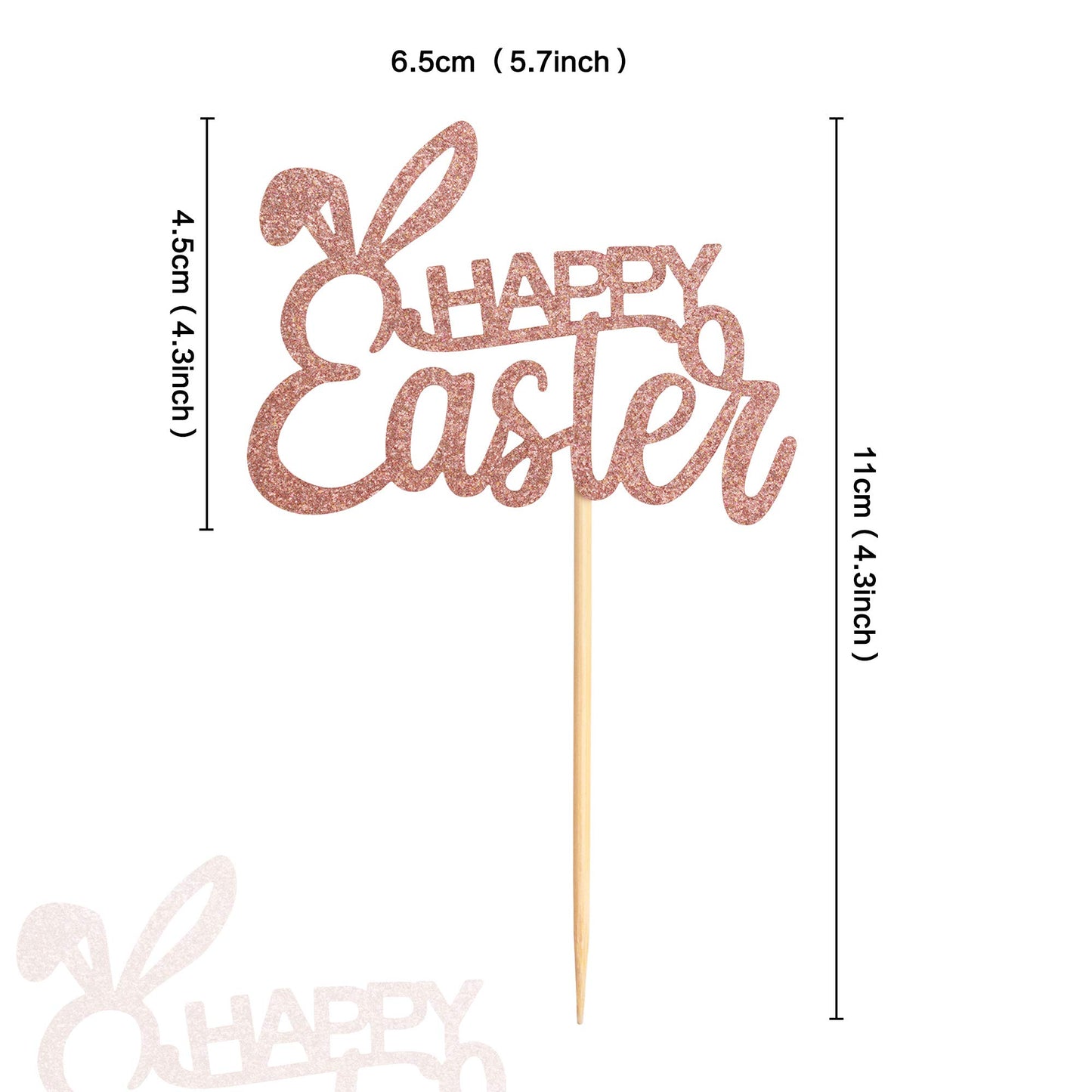 Ercadio 36 Pack Happy Easter Cupcake Toppers Rose Gold Glitter Bunney Ear Cupcake Picks Happy Easter Theme Party Cake Decoration