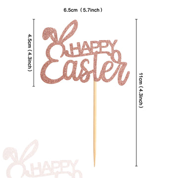 Ercadio 36 Pack Happy Easter Cupcake Toppers Rose Gold Glitter Bunney Ear Cupcake Picks Happy Easter Theme Party Cake Decoration